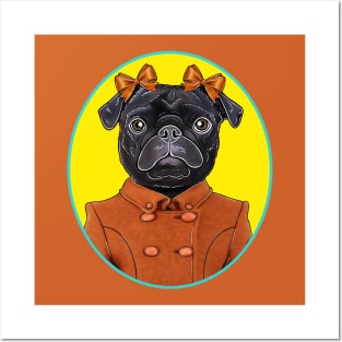 Black Pug in a Pea Coat Posters and Art